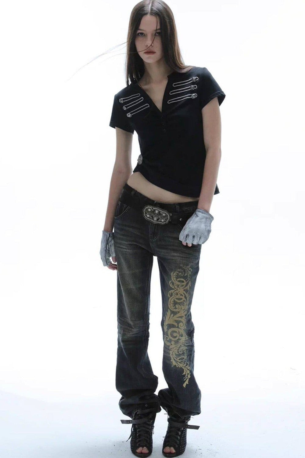 Distressed Baroque Flared Jeans