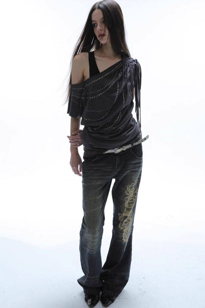 Distressed Baroque Flared Jeans