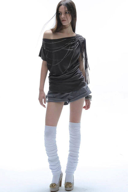 Rhinestone Off-Shoulder Batwing Blouse