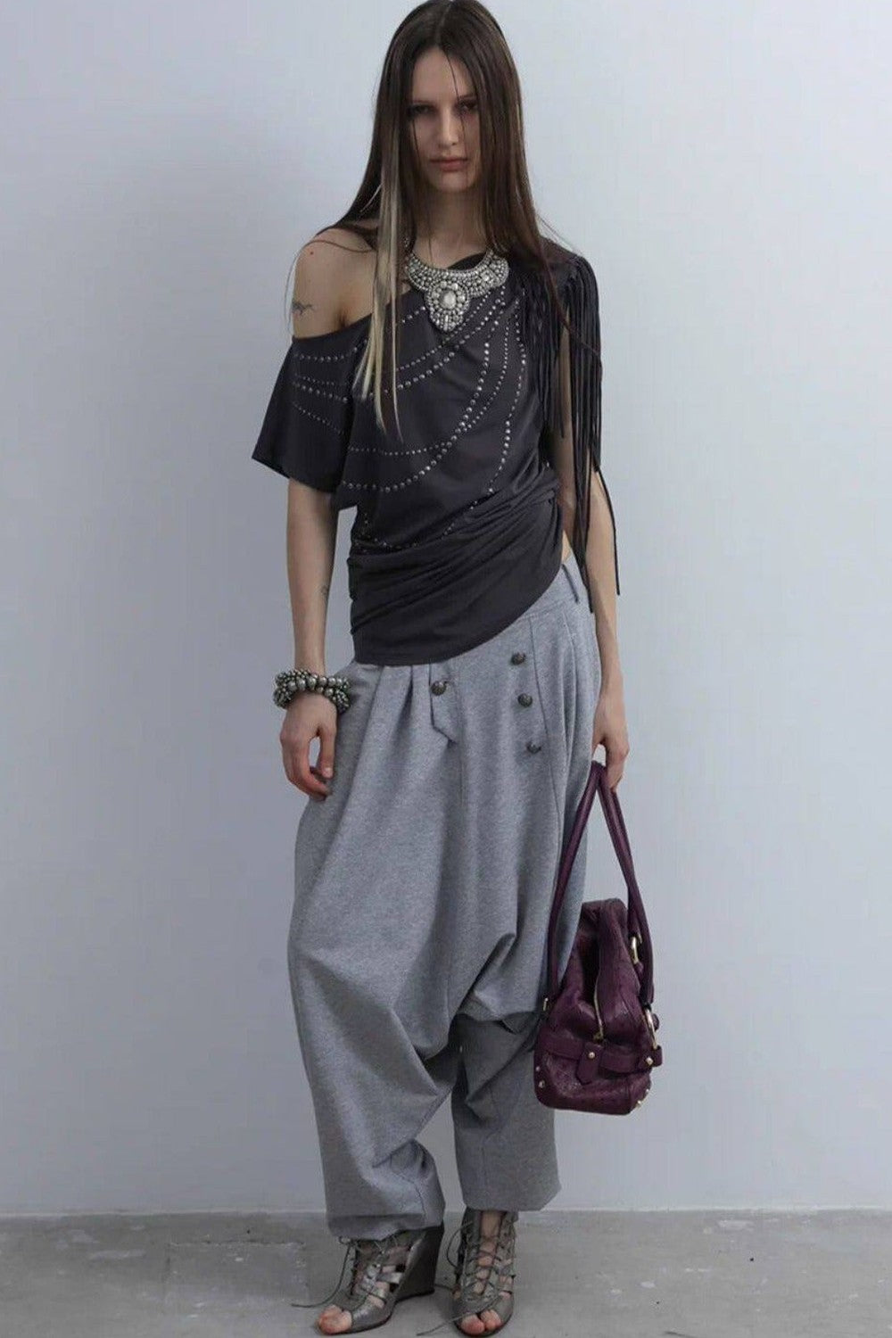Rhinestone Off-Shoulder Batwing Blouse