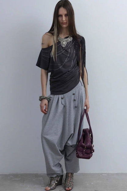 Rhinestone Off-Shoulder Batwing Blouse