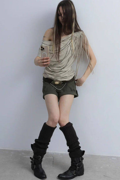 Rhinestone Off-Shoulder Batwing Blouse