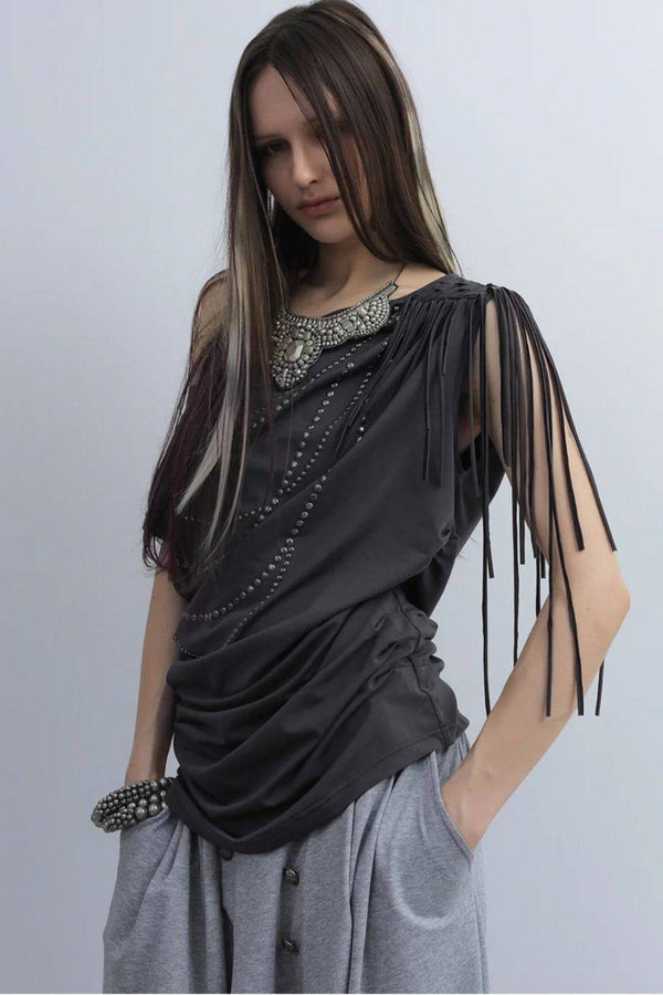 Rhinestone Off-Shoulder Batwing Blouse