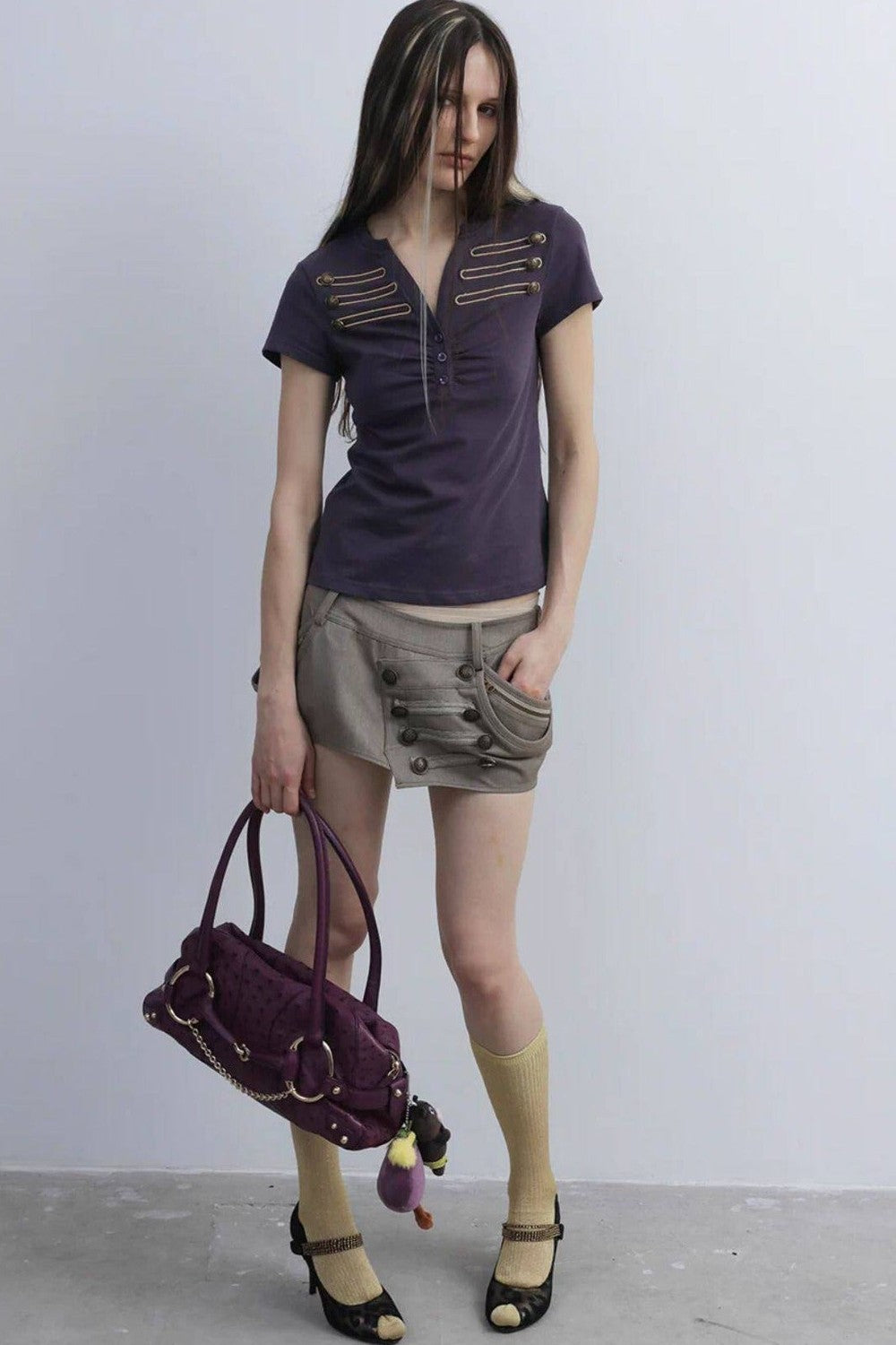 Retro Embroidered Henley Blouse