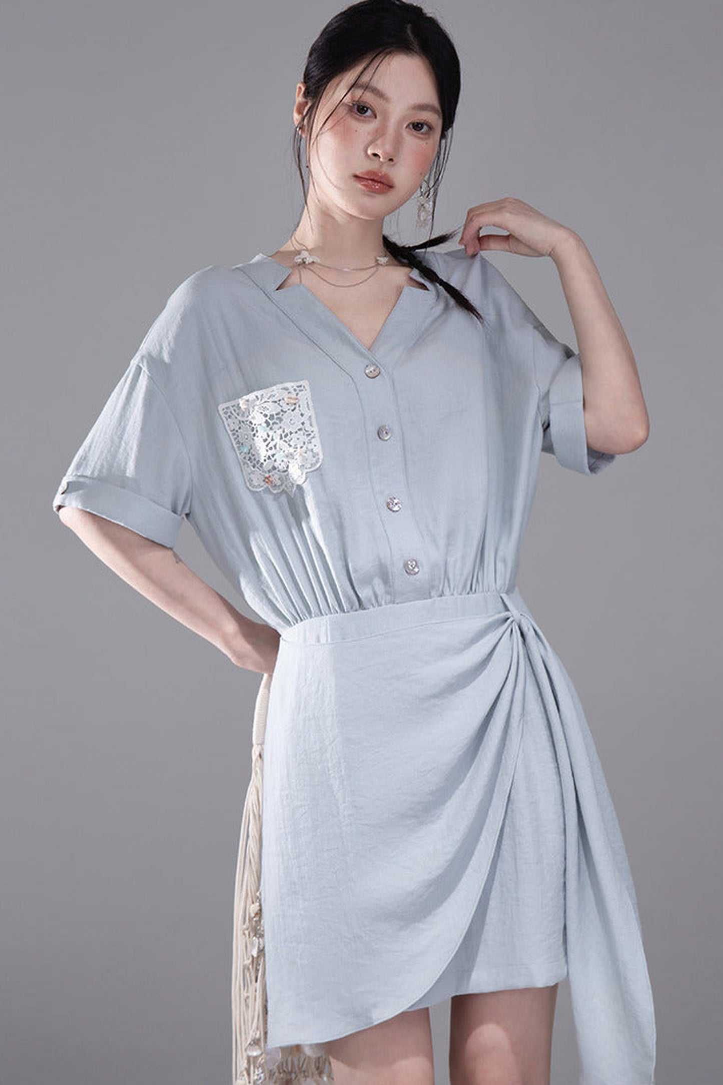 Light Blue Linen Shirt Dress