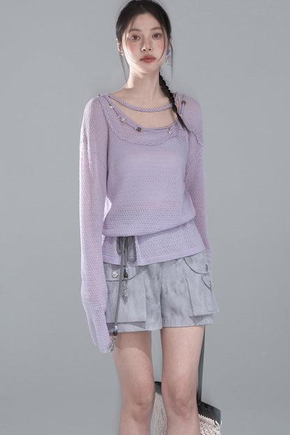 Mist Gray-Purple Knit Blouse
