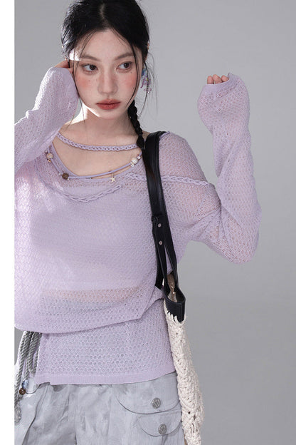 Mist Gray-Purple Knit Blouse