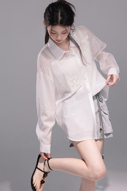 Translucent Silk Embroidered Blouse