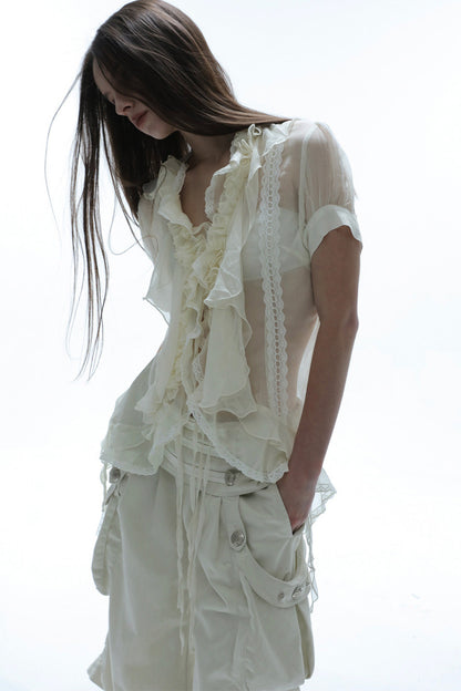 Textured Gauze Ruffled Blouse