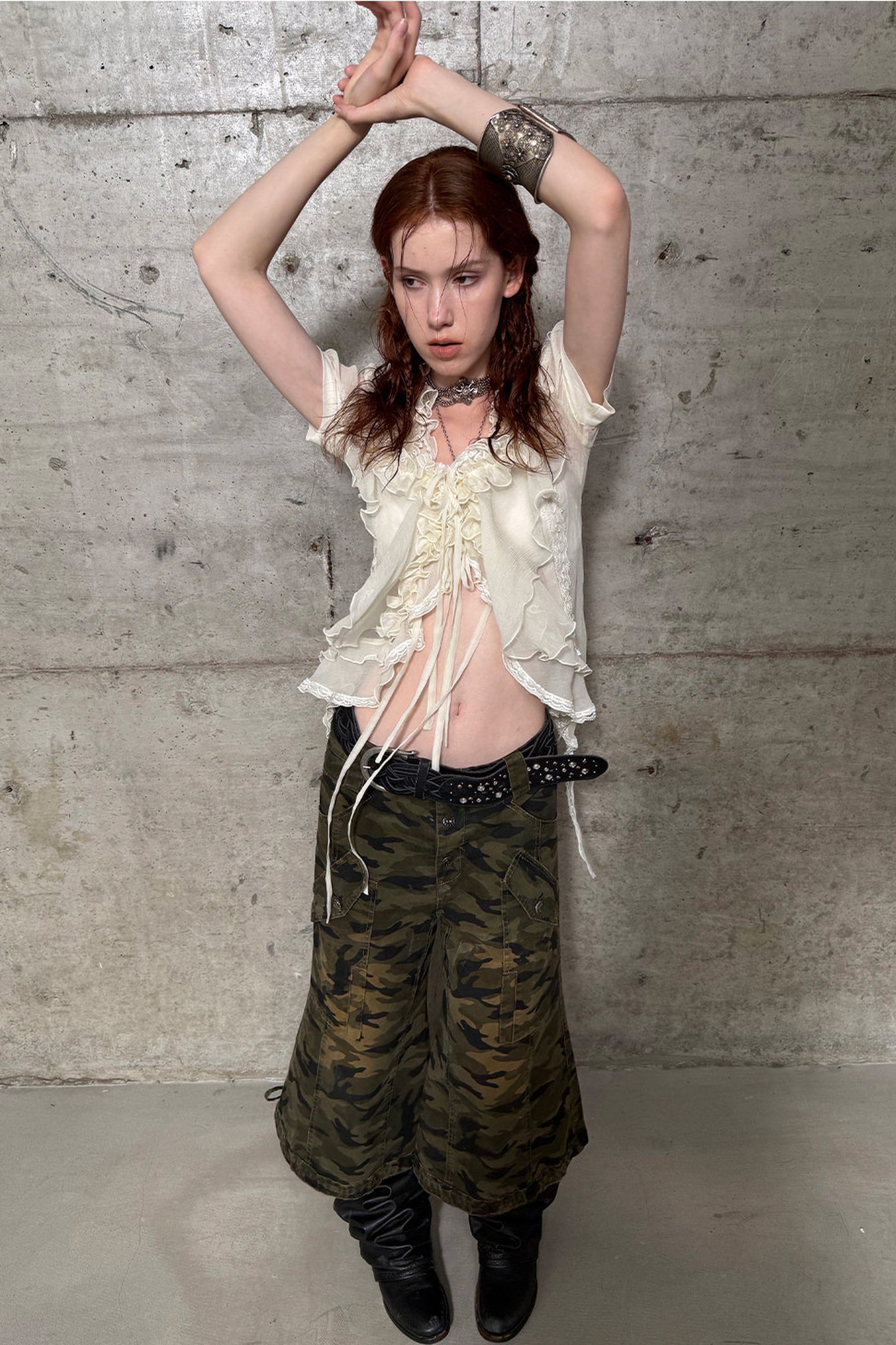 Textured Gauze Ruffled Blouse