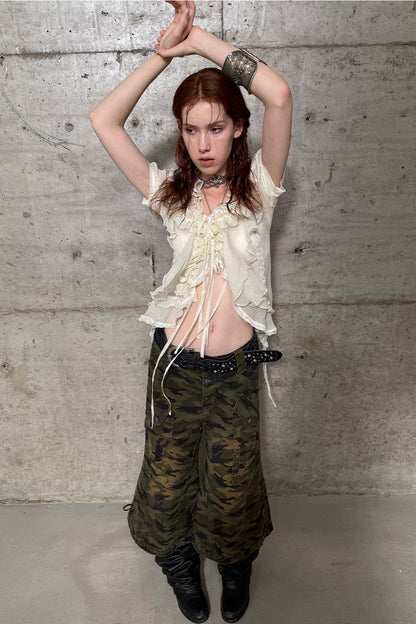Textured Gauze Ruffled Blouse