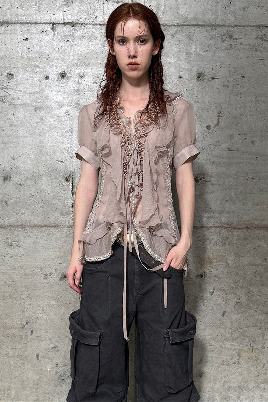 Textured Gauze Ruffled Blouse