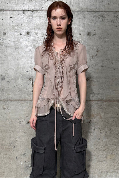 Textured Gauze Ruffled Blouse