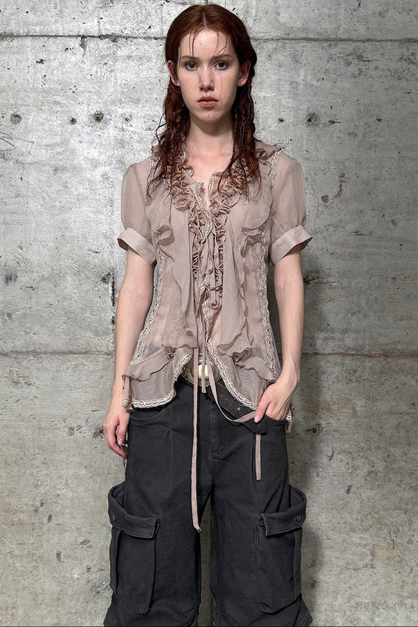 Textured Gauze Ruffled Blouse