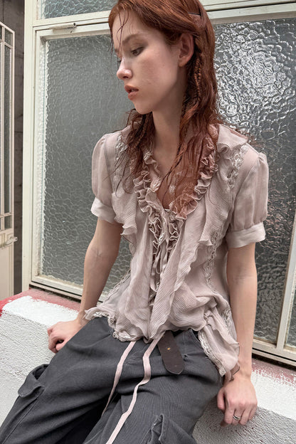 Textured Gauze Ruffled Blouse