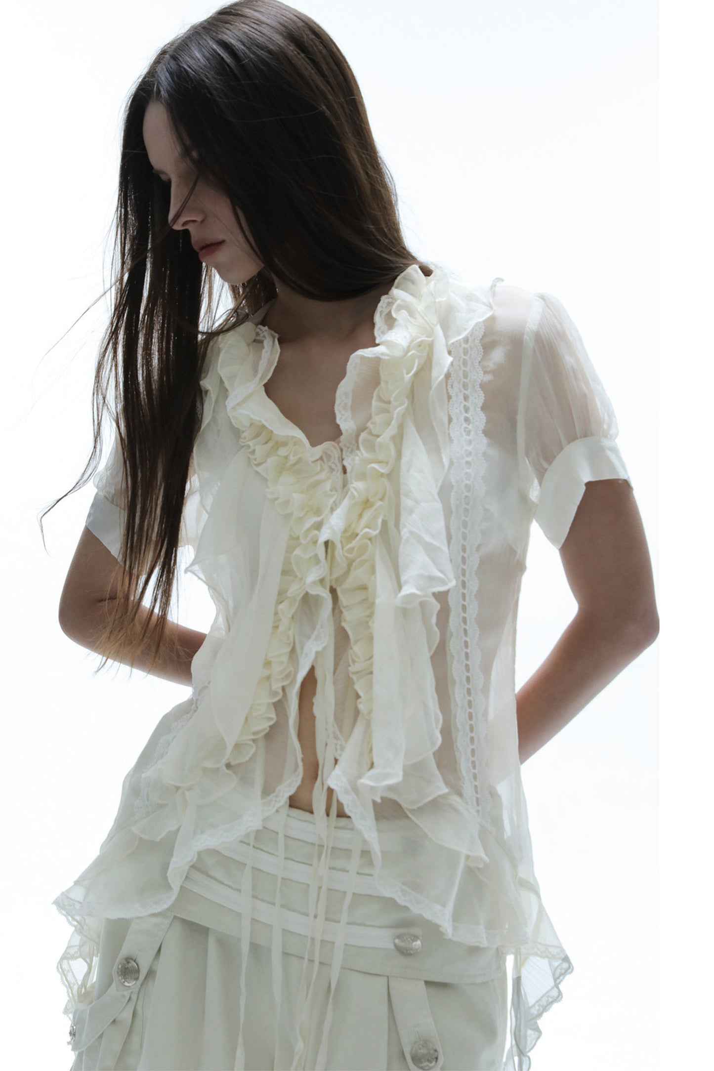Textured Gauze Ruffled Blouse