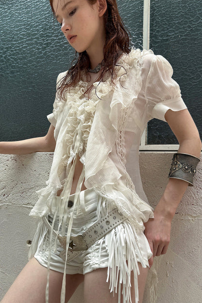 Textured Gauze Ruffled Blouse