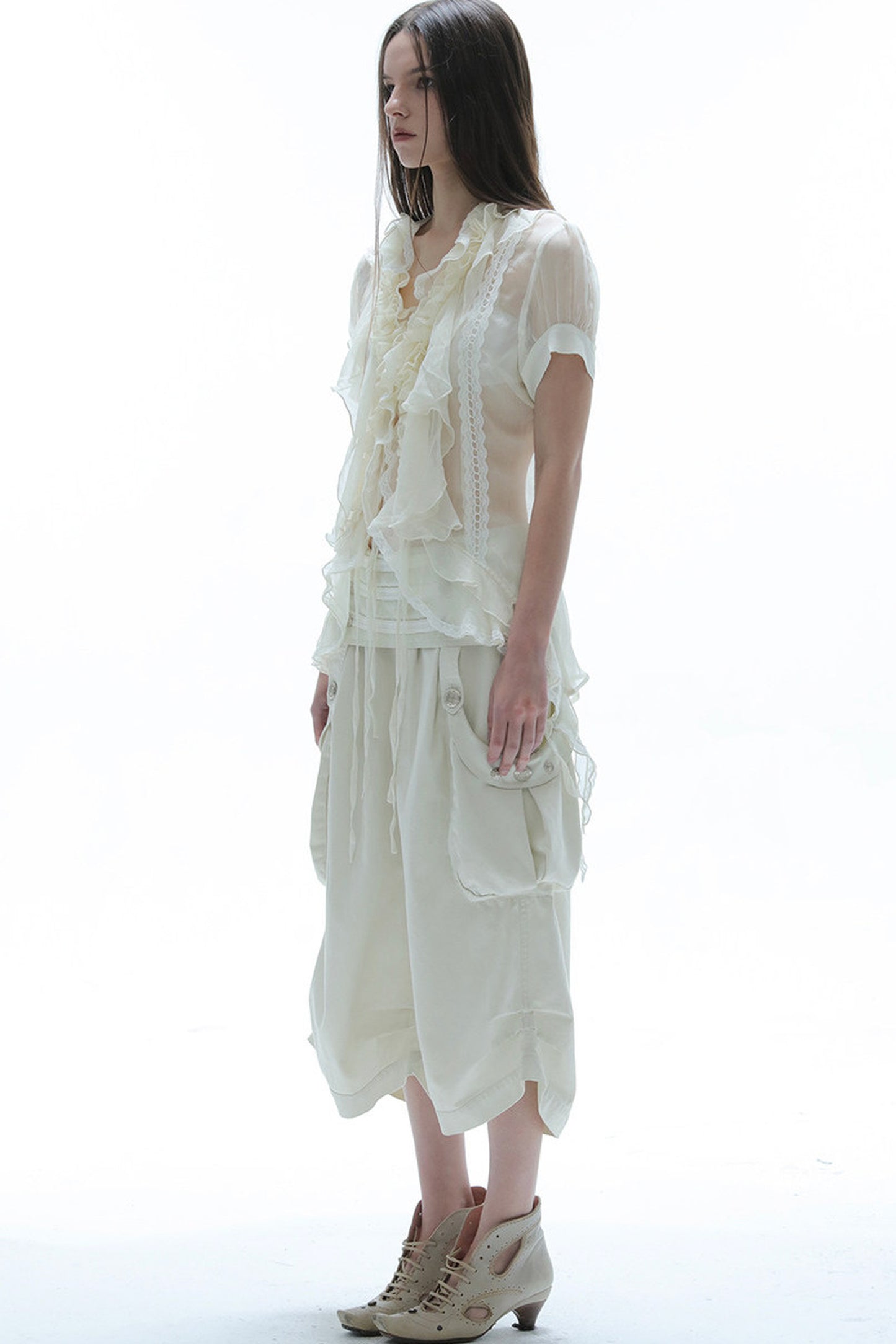 Textured Gauze Ruffled Blouse