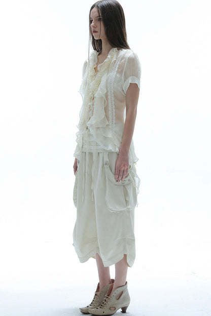Textured Gauze Ruffled Blouse