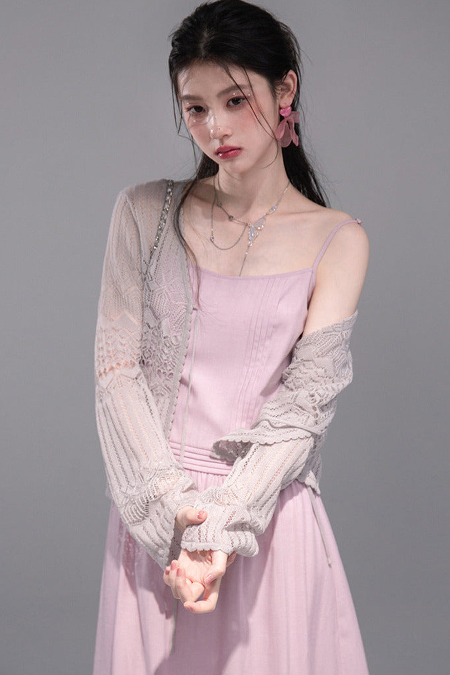 Hollow-Out Lyocell Knit Cardigan