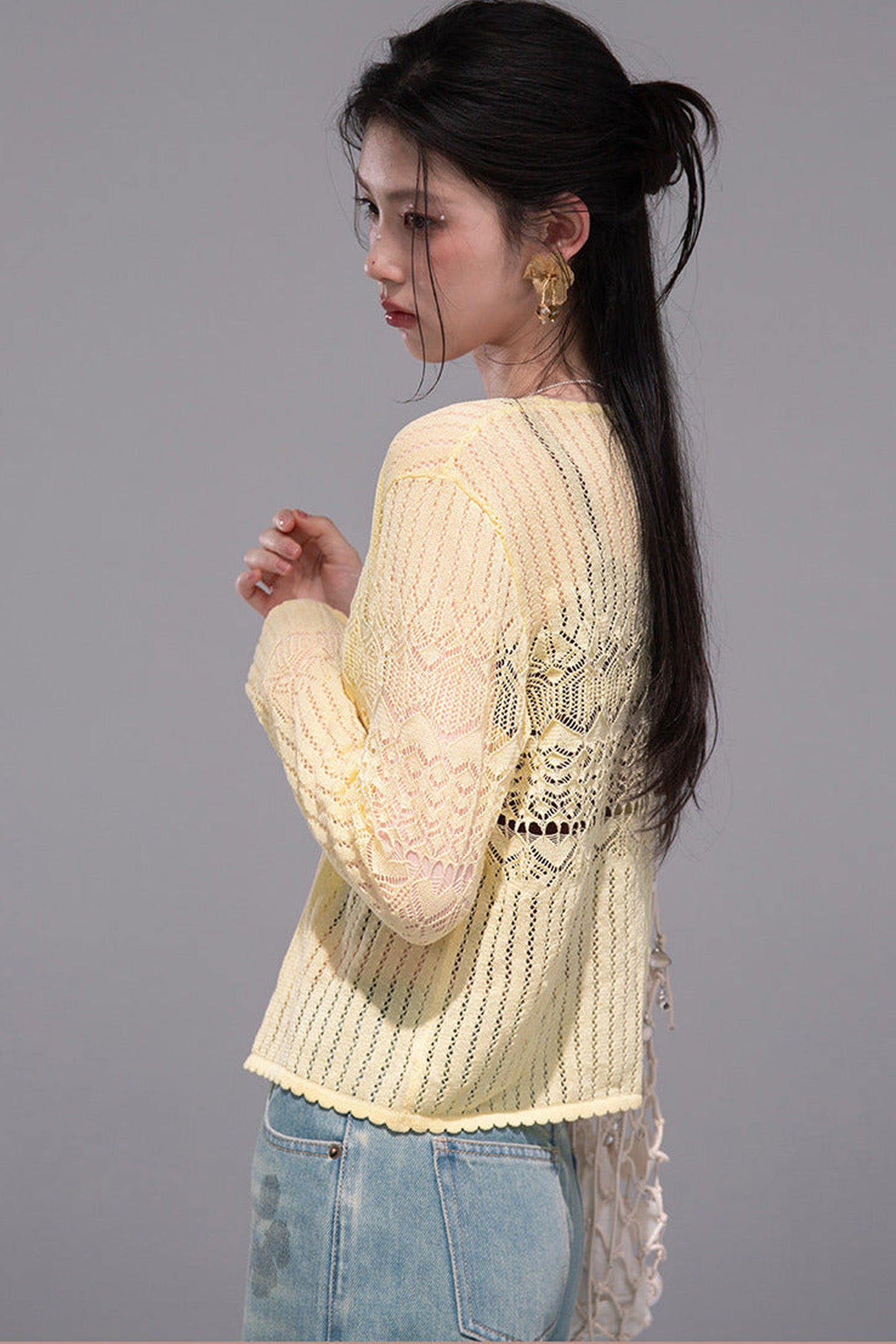Hollow-Out Lyocell Knit Cardigan