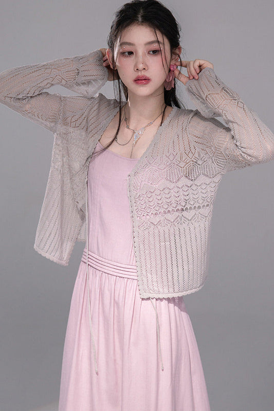 Hollow-Out Lyocell Knit Cardigan