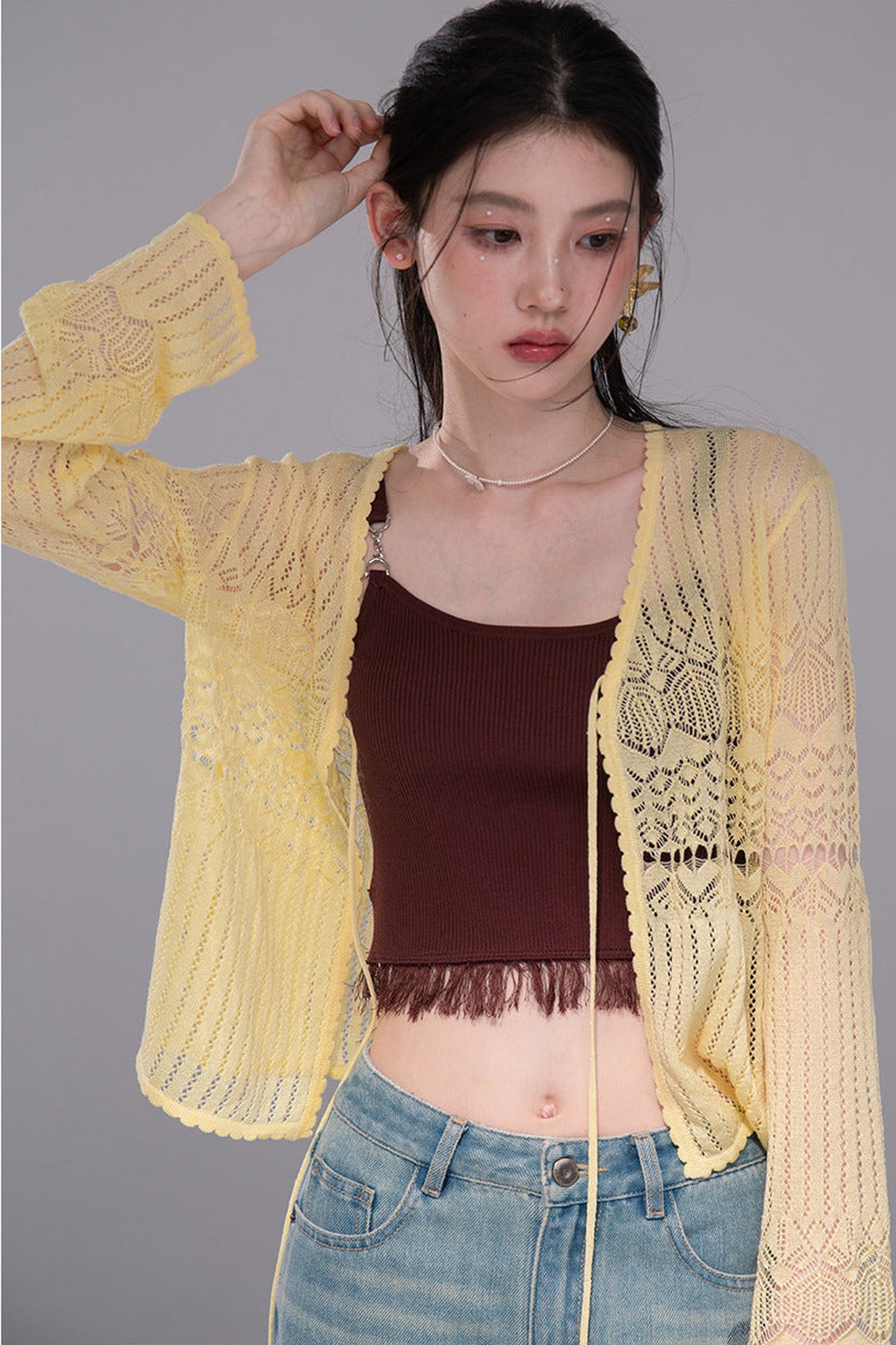 Hollow-Out Lyocell Knit Cardigan