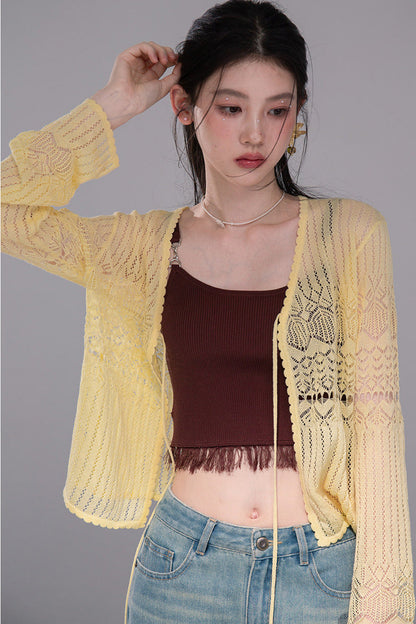 Hollow-Out Lyocell Knit Cardigan