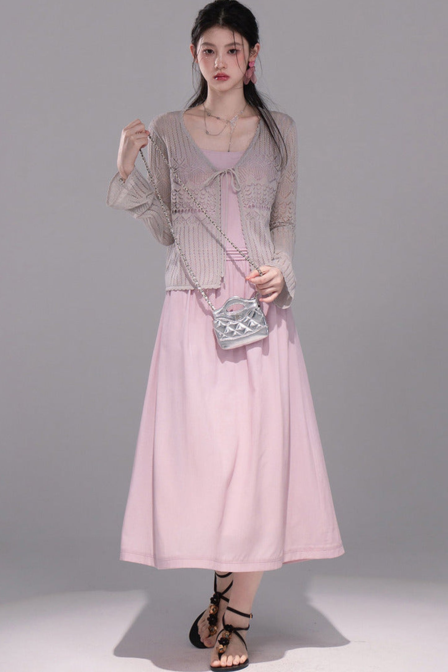 Hollow-Out Lyocell Knit Cardigan