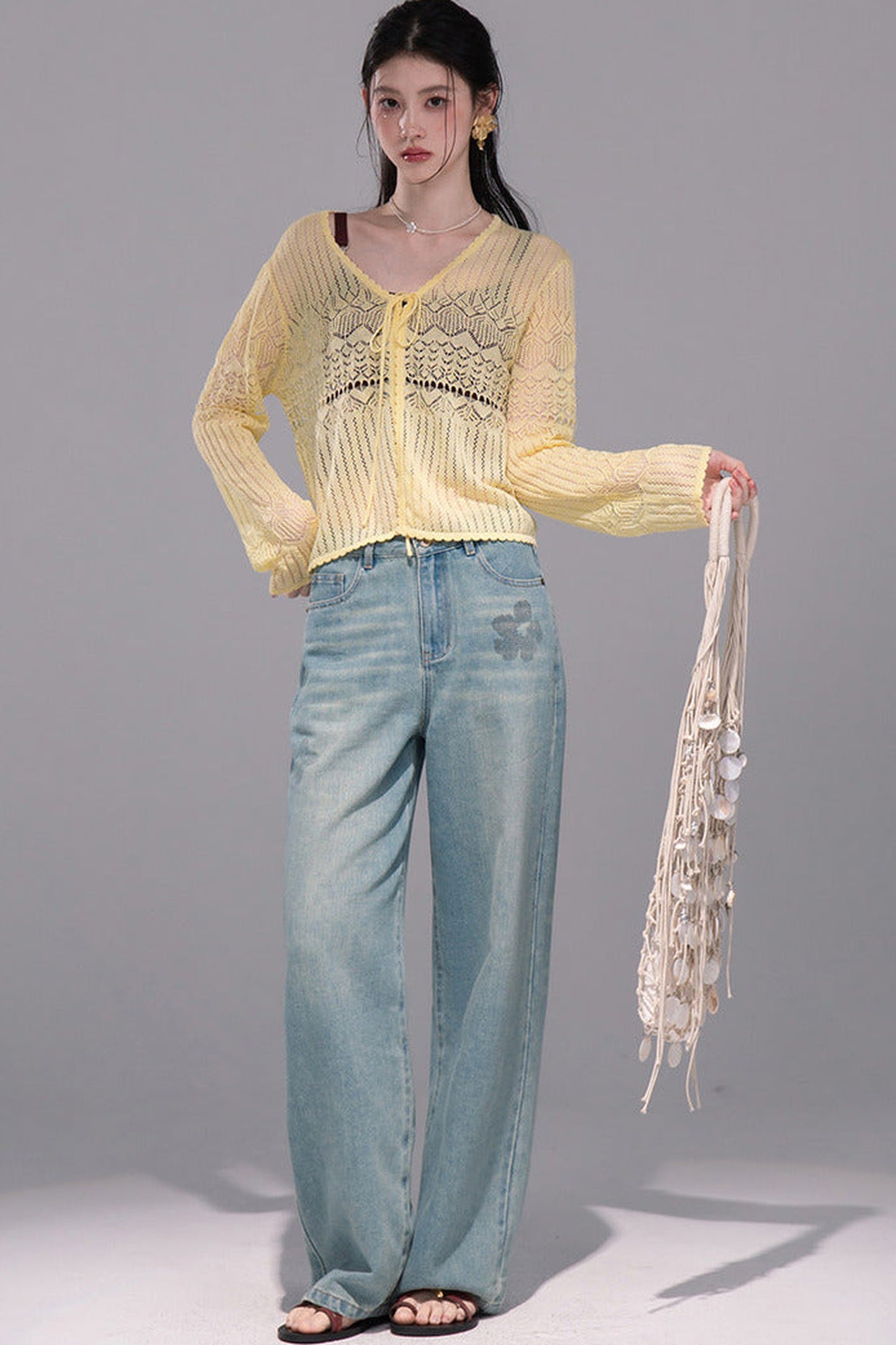 Hollow-Out Lyocell Knit Cardigan