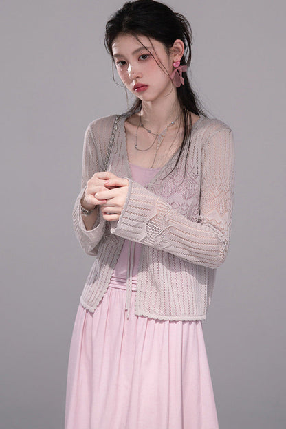 Hollow-Out Lyocell Knit Cardigan