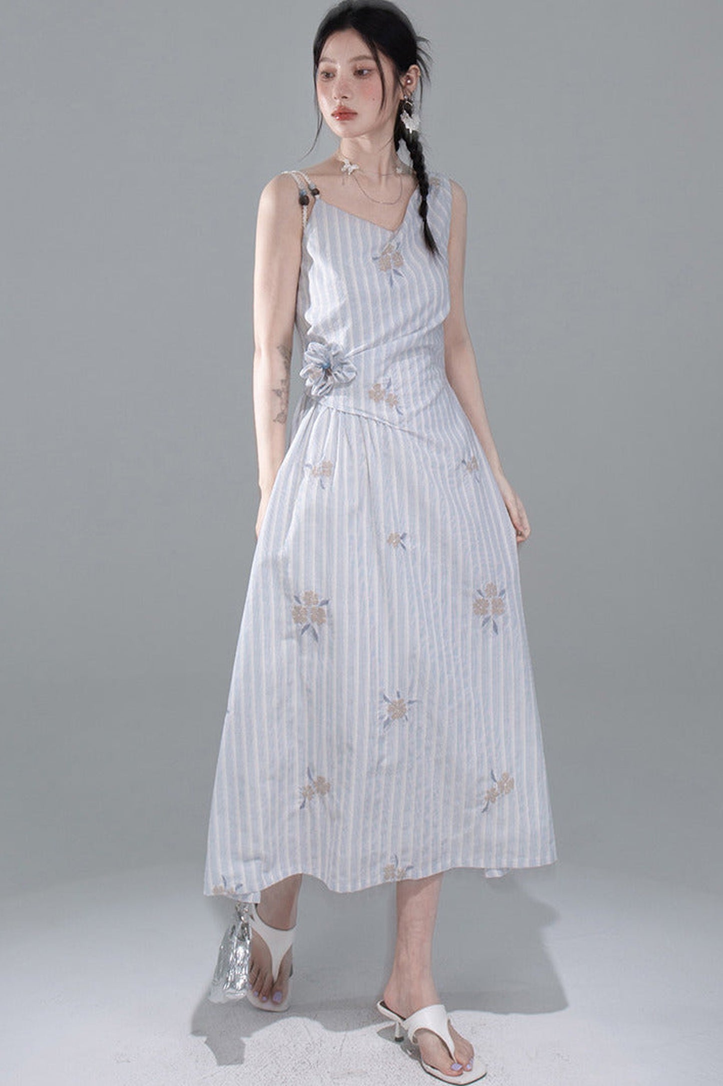 Mist Blue Striped Tank Dress
