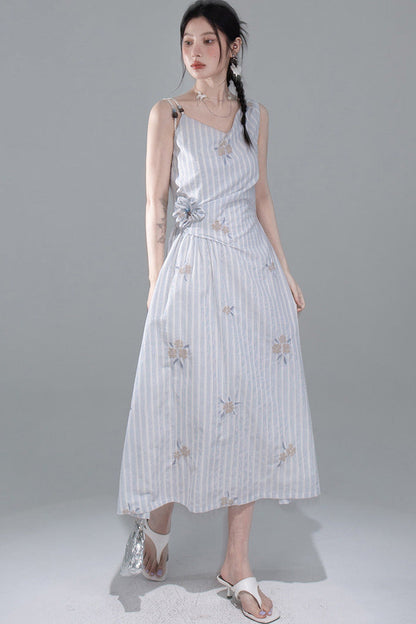 Mist Blue Striped Tank Dress