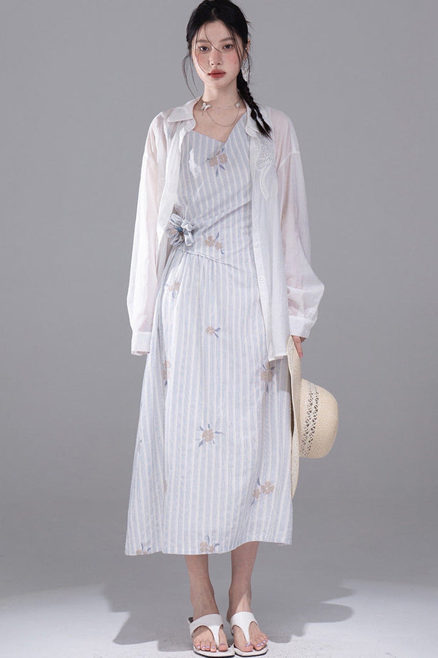 Mist Blue Striped Tank Dress