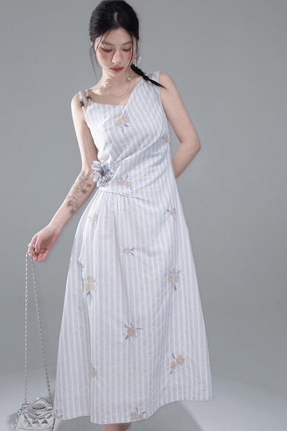 Mist Blue Striped Tank Dress