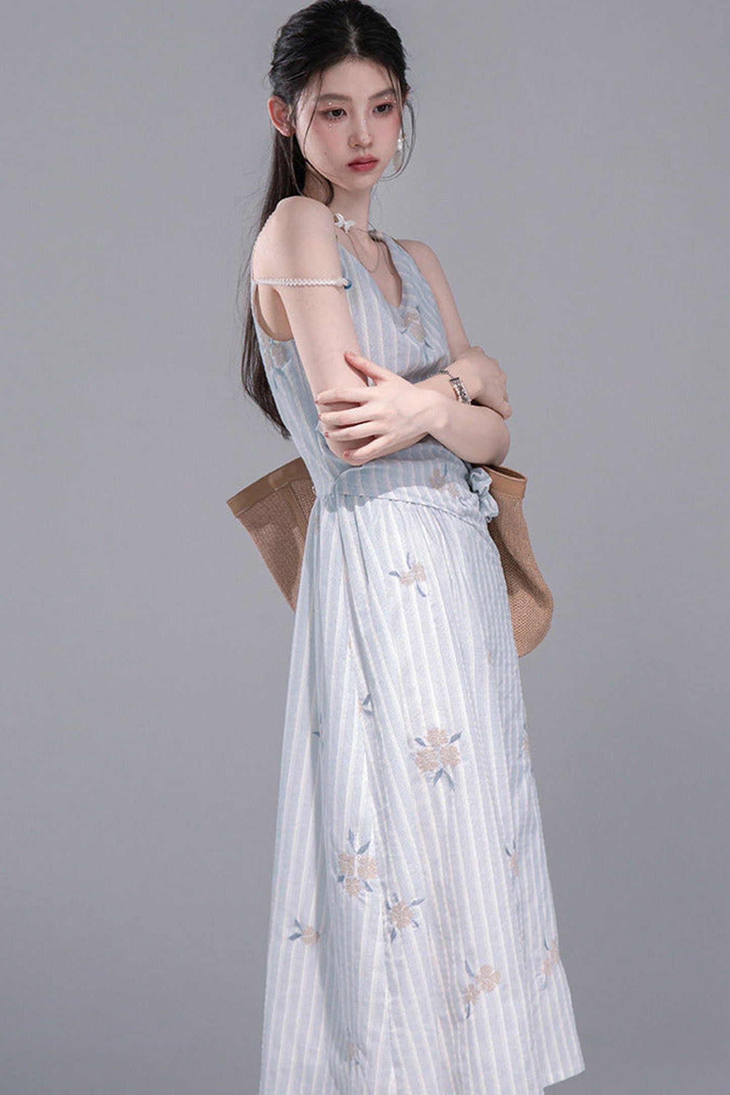 Mist Blue Striped Tank Dress