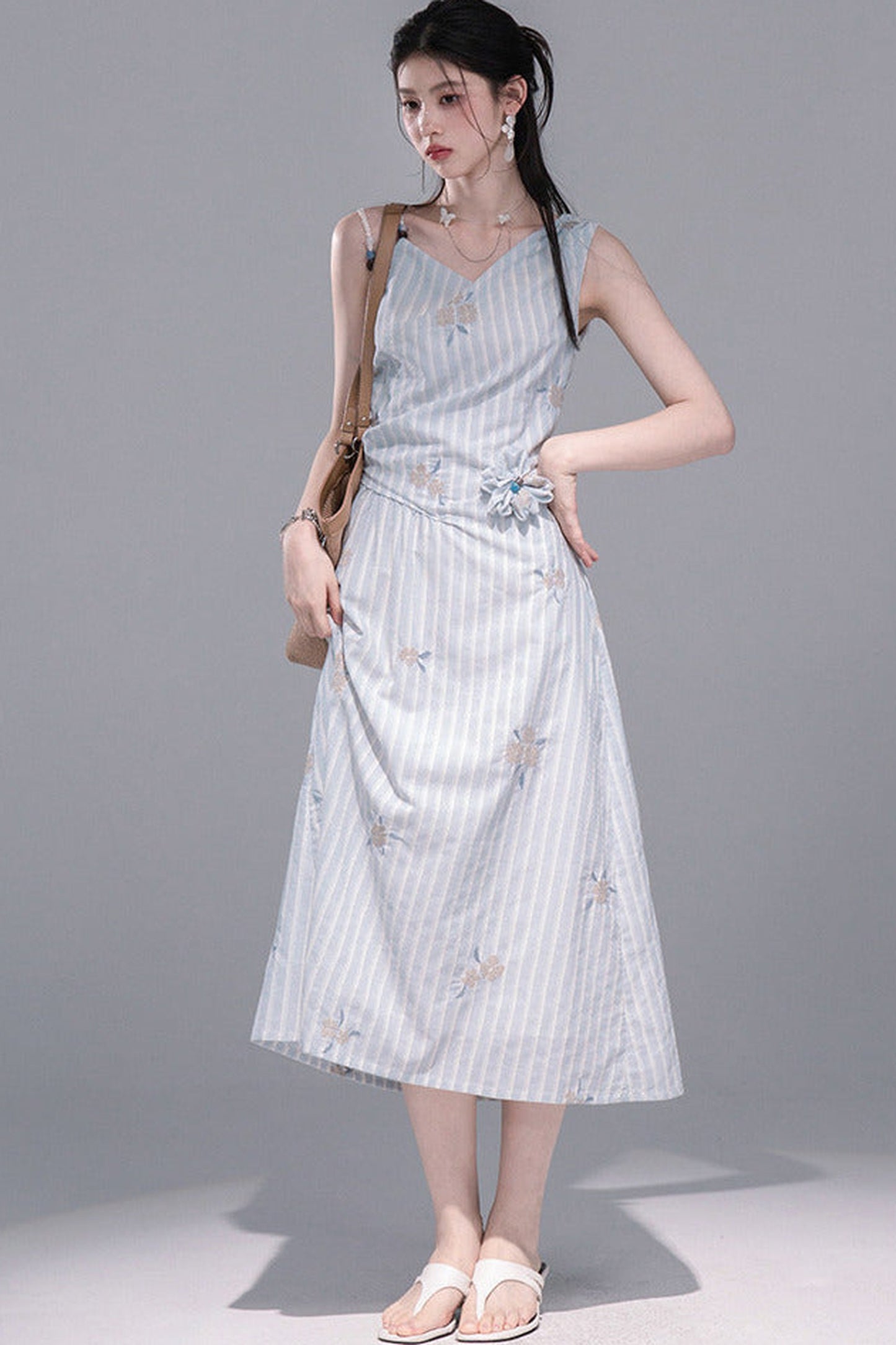 Mist Blue Striped Tank Dress