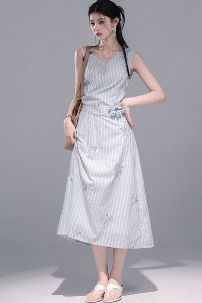 Mist Blue Striped Tank Dress