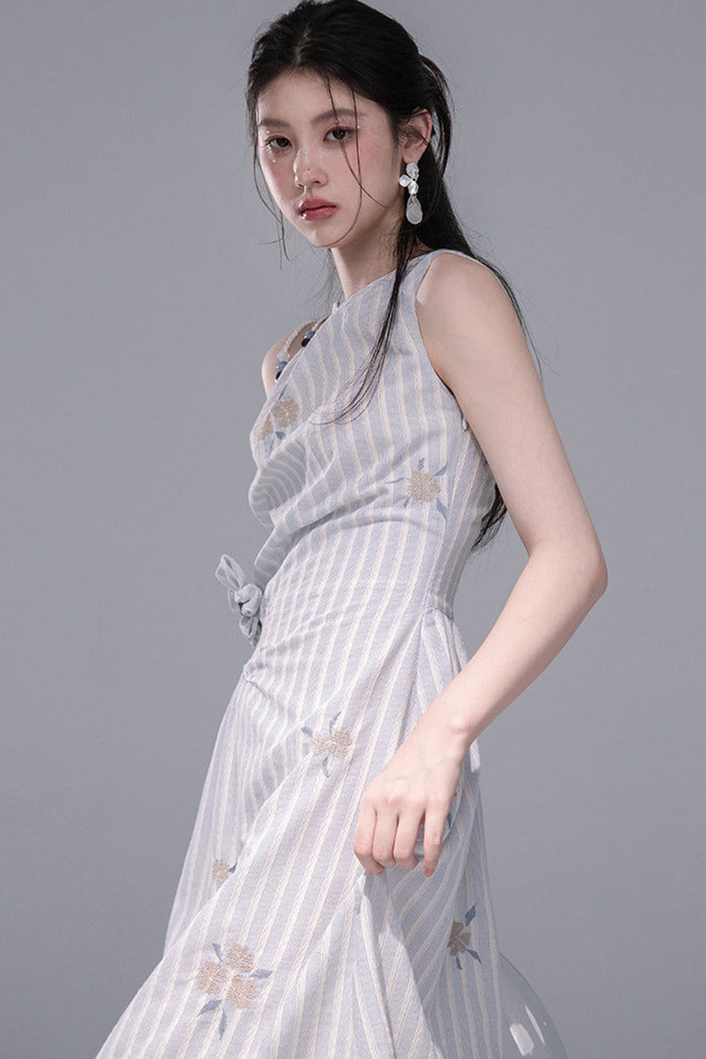 Mist Blue Striped Tank Dress