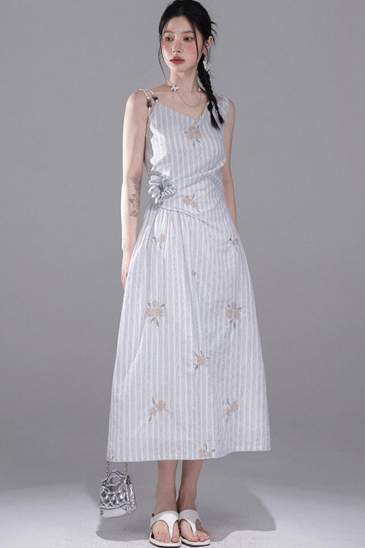 Mist Blue Striped Tank Dress