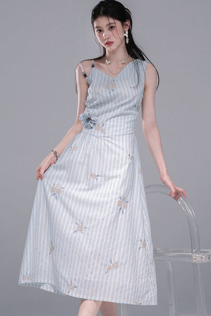 Mist Blue Striped Tank Dress