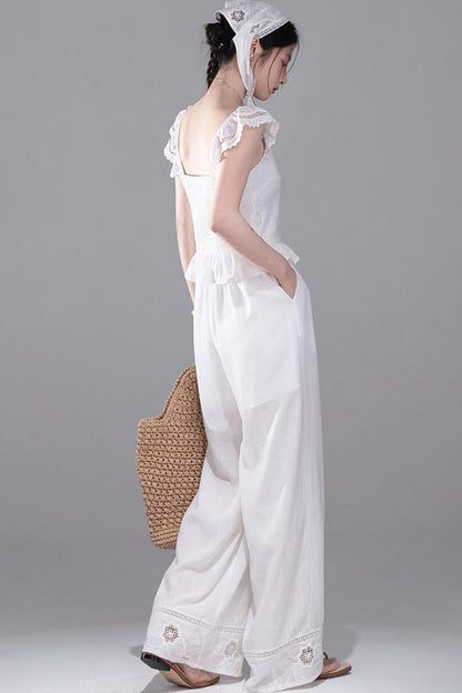Moon White Lace Top Pants Set-Up