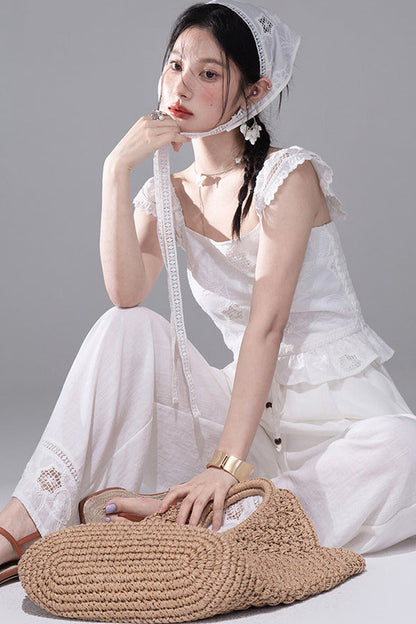 Moon White Lace Top Pants Set-Up