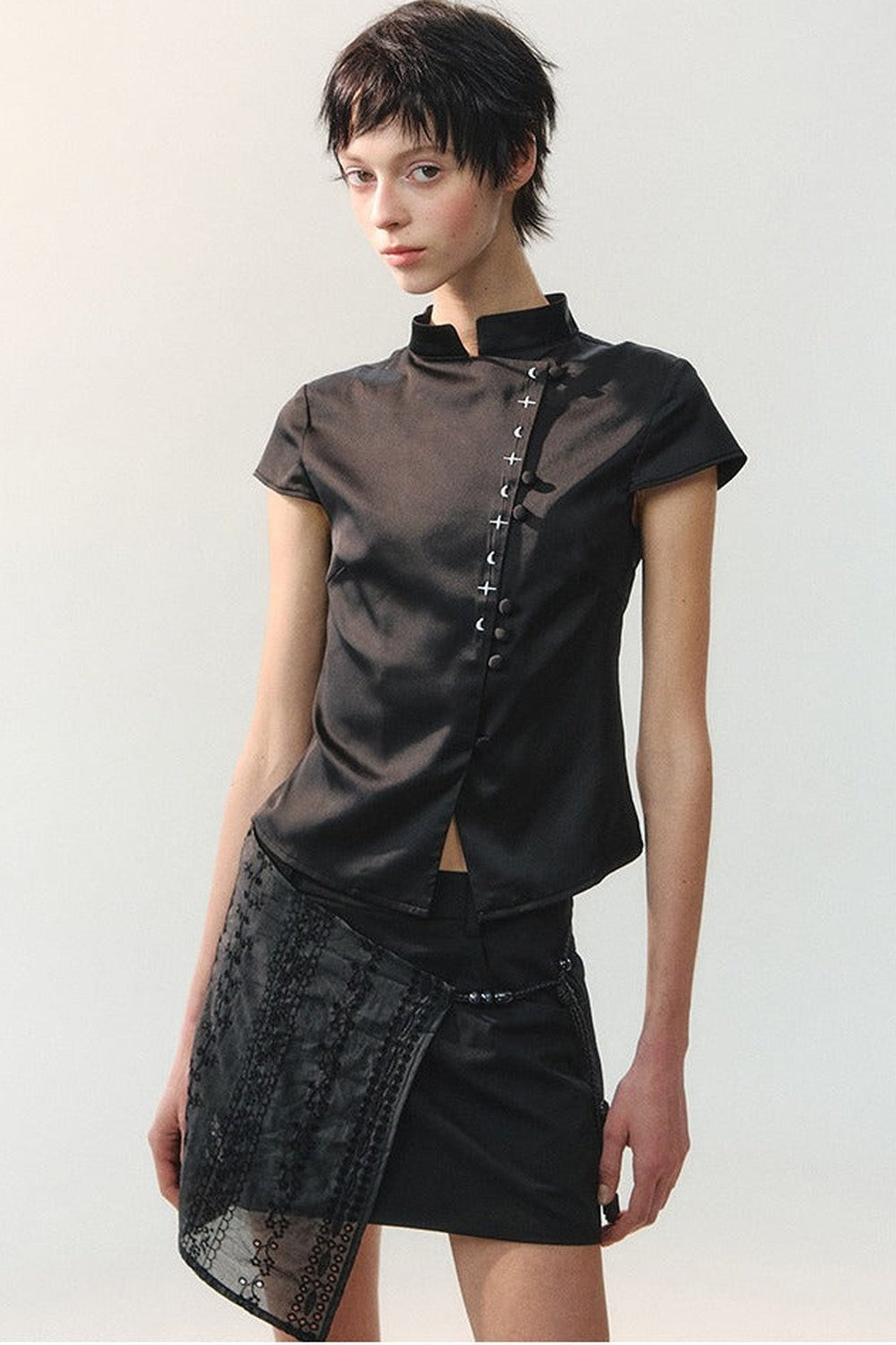 Plain Satin Embroidered Shirt