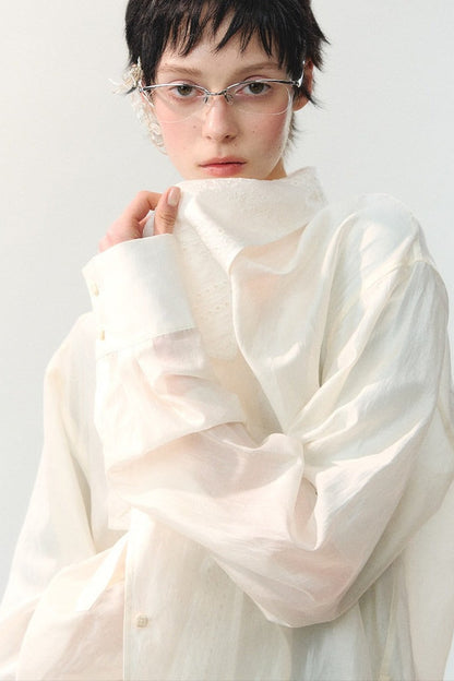 Folded Embroidery Plant Texture Shirt Set