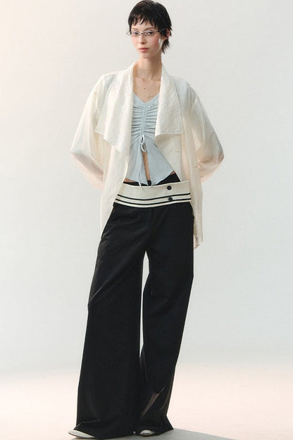 Folded Embroidery Plant Texture Shirt Set