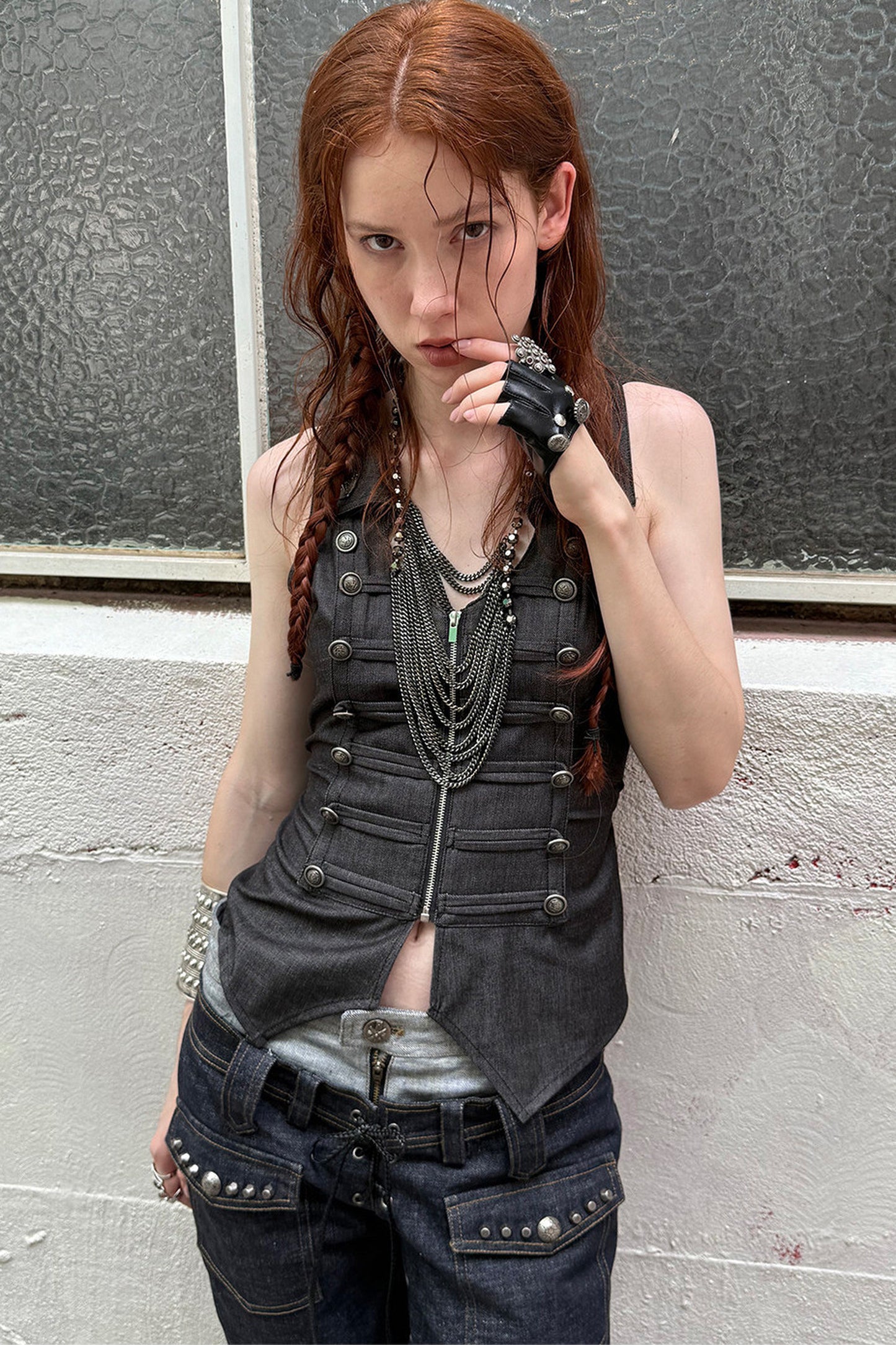 V-Neck Double-Breasted Zipper Vest