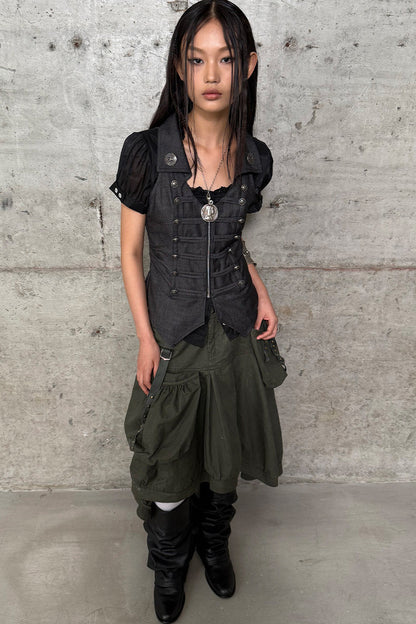 V-Neck Double-Breasted Zipper Vest