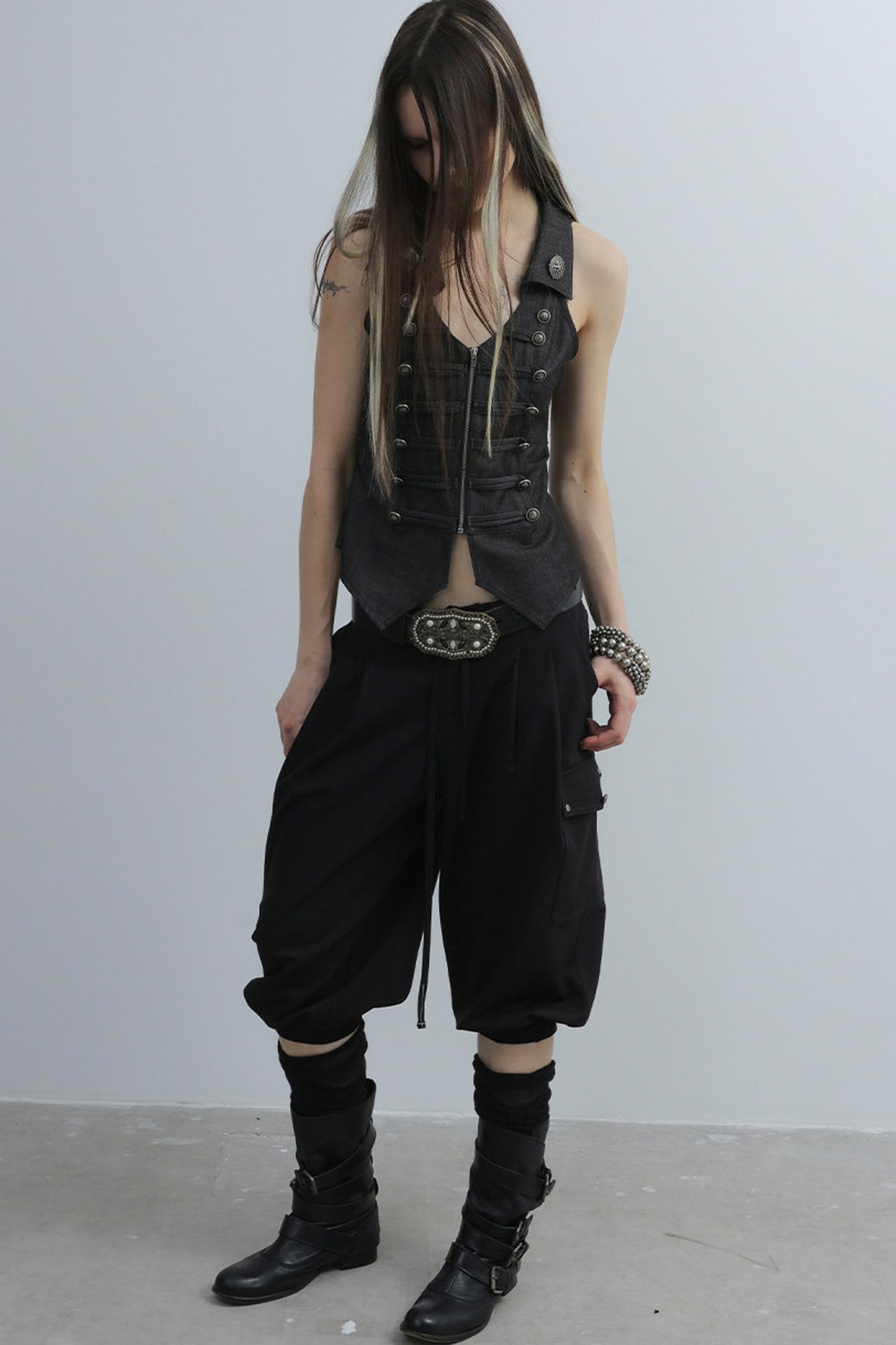 V-Neck Double-Breasted Zipper Vest