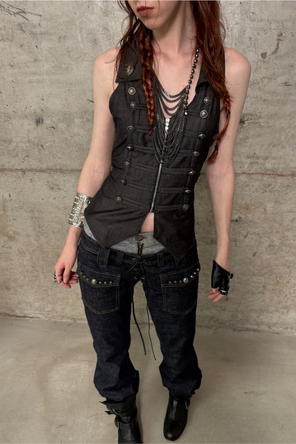 V-Neck Double-Breasted Zipper Vest